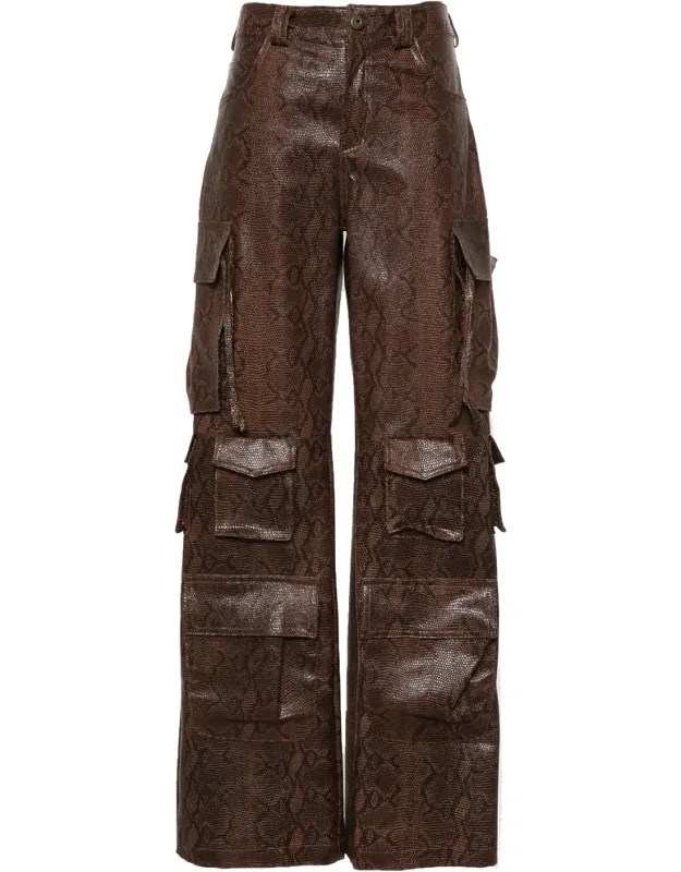 Snakeskin-effect Straight-leg Cargo Pants