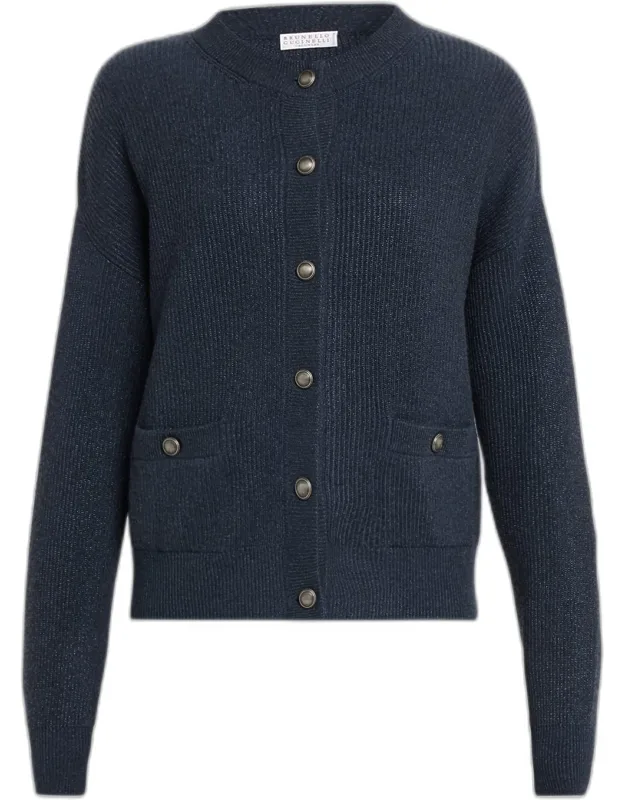 Shimmering Cashmere-blend Crewneck Cardigan