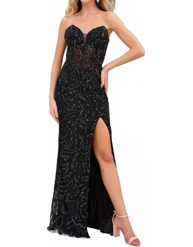 Strapless Beaded Sequin Dress