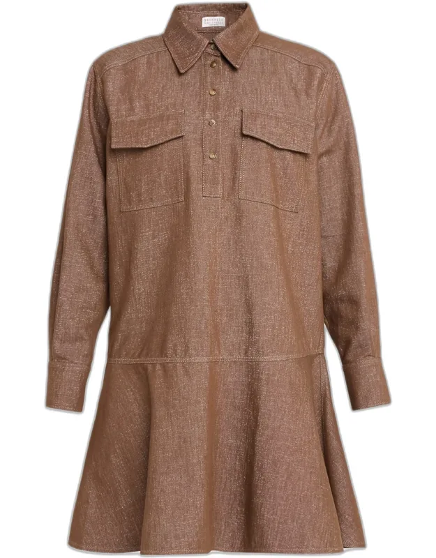Shimmering Denim Mini Shirtdress