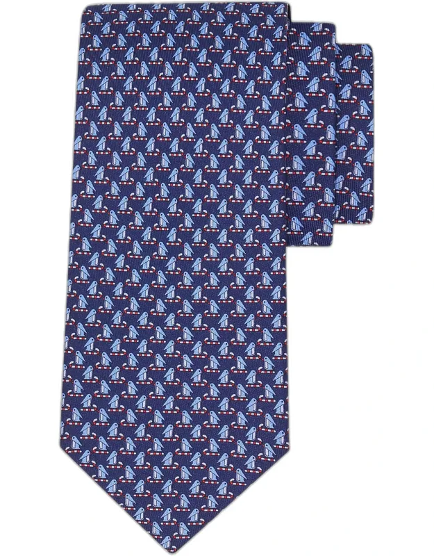 Candy Cane Penguin Micro-print Silk Tie