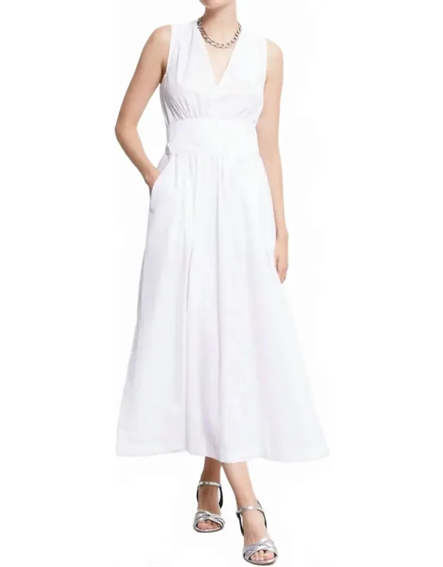 Poplin V-neck Long Dress