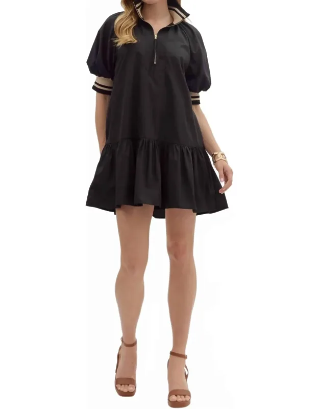 Colorband Mini Dress With Short Sleeves And Functional Side Pockets
