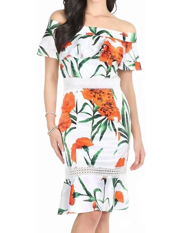 Blossoms Off Shoulder Ruffle Dress