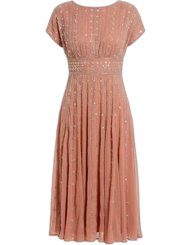 Beaded Chiffon Midi Dress