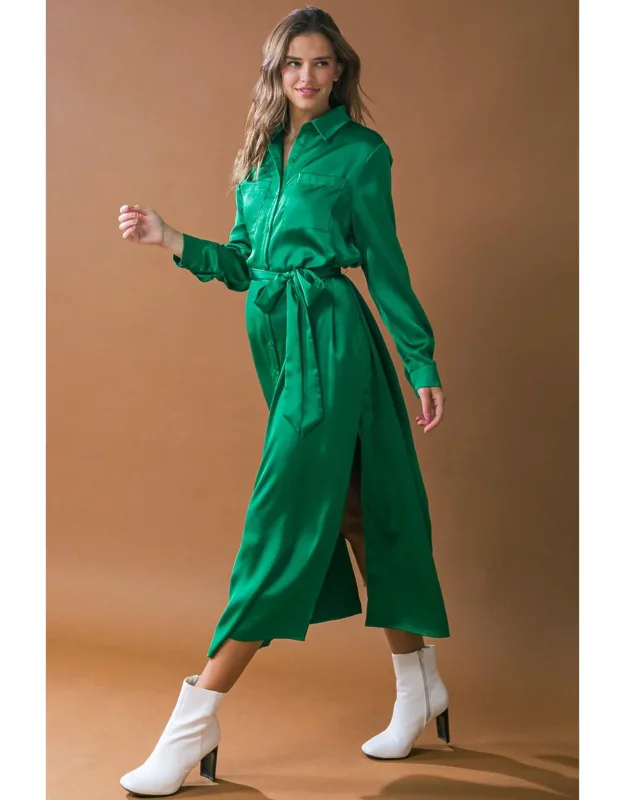 It's Your Place Woven Midi Dress With Shirt Collar And Side Slit