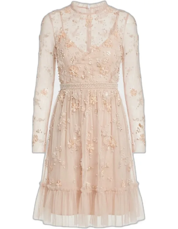 Floral Beaded Tulle Mini Dress
