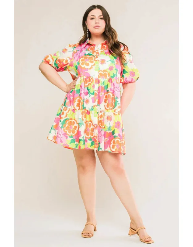 Divine Intuition Mini Dress With Shirt Collar And Short Sleeves
