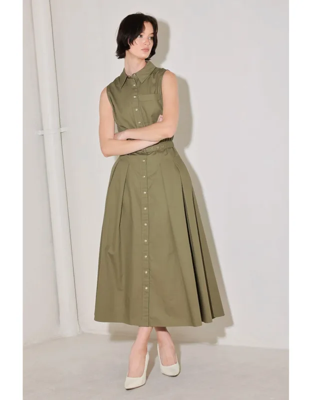 Simply Unstoppable Woven Midi Dress With Collar And Full Circle Skirt