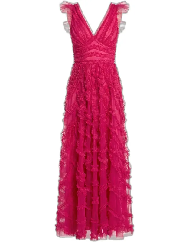 Ruffled Mesh Midi Dress