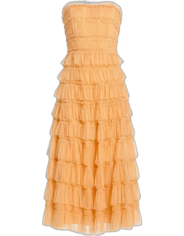 Ruffled Strapless Midi Dress