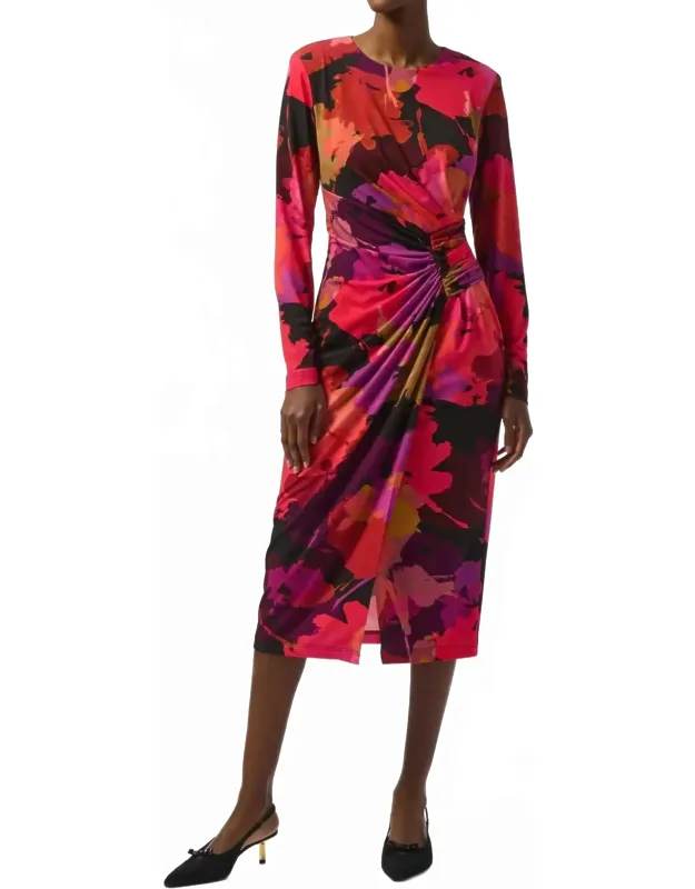 Floral Print Scoop Neck Long Sleeve Sheath Dress