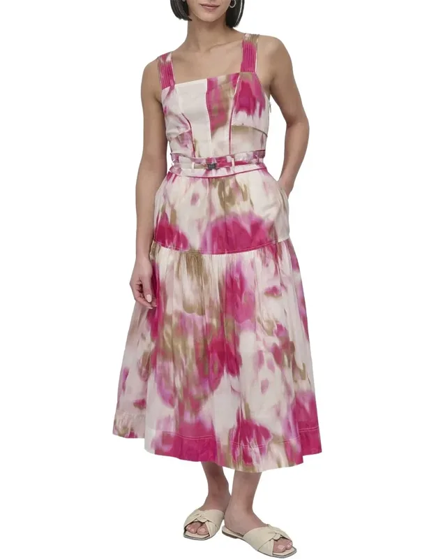 Straight Neck Midi Dress