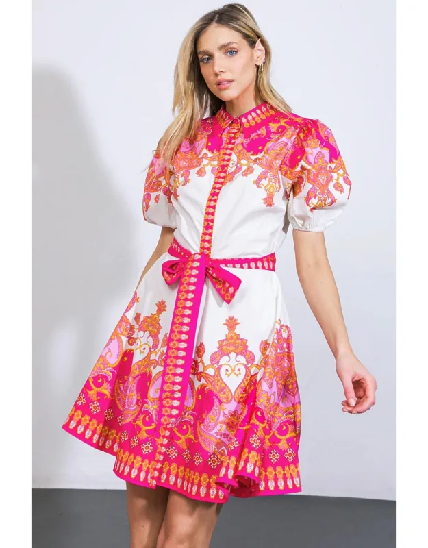 Attention Seeker Woven Mini Dress With Shirt Collar And Puff Sleeves