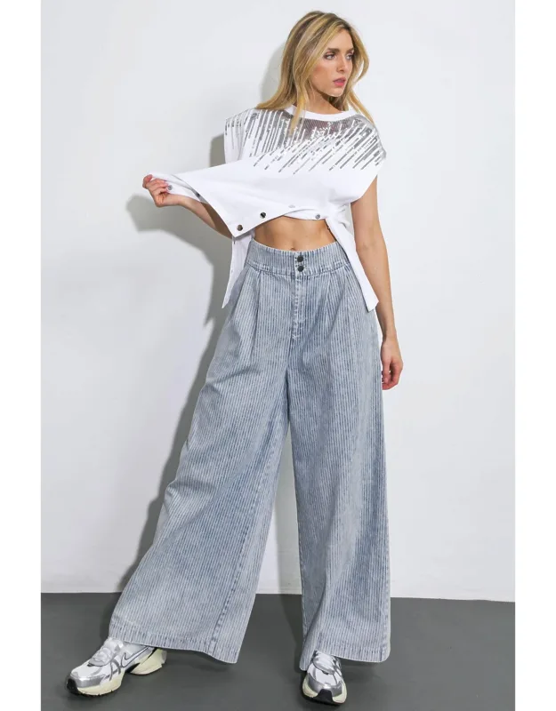 Striped Denim Pants