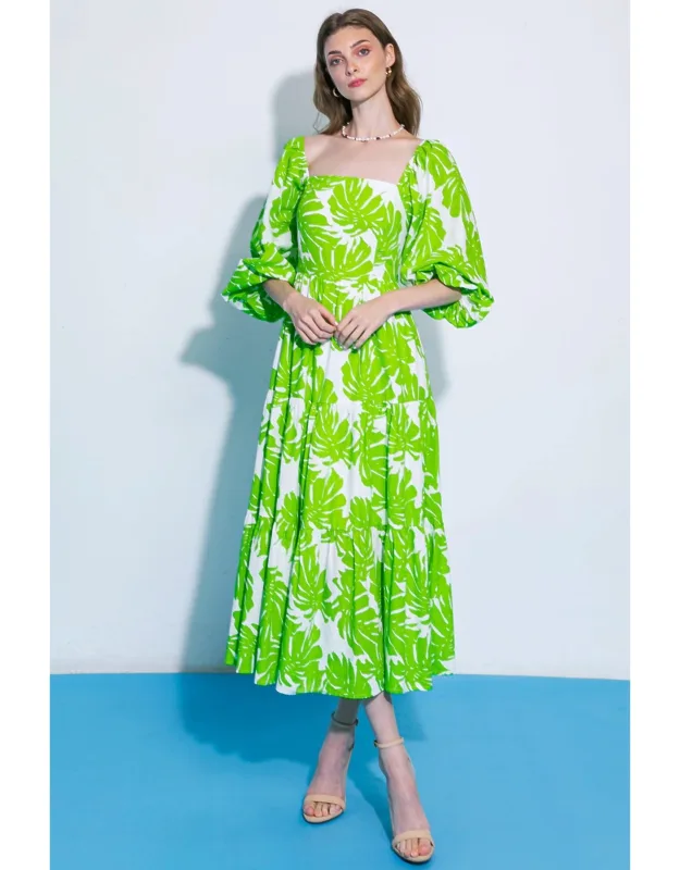All The Drama Woven Midi Dress With Square Neckline And Tiered Skirt