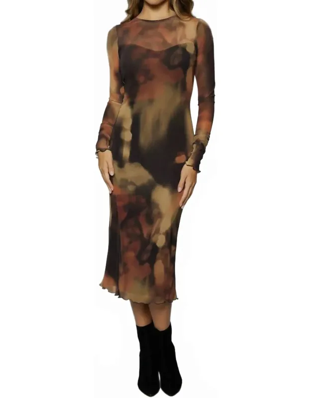 Luminous Shadow Power Mesh Midi Dress