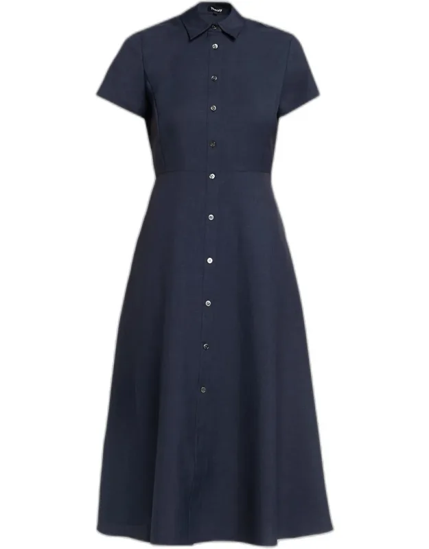 Short-sleeve Buttoned Midi Dress
