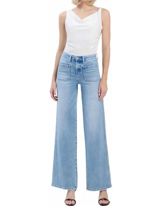 High Rise Patch Pocket Wide Leg Jeans