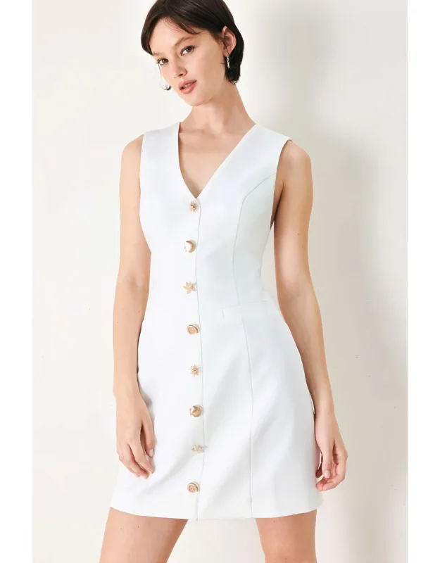 Pure Glam Woven Mini Dress With V Neckline And Sleeveless Design