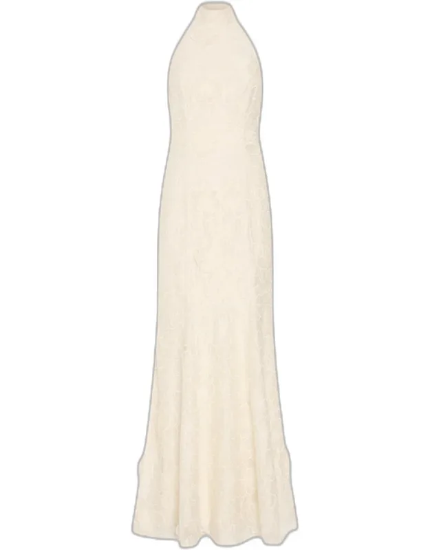 Embroidered Halter Maxi Dress