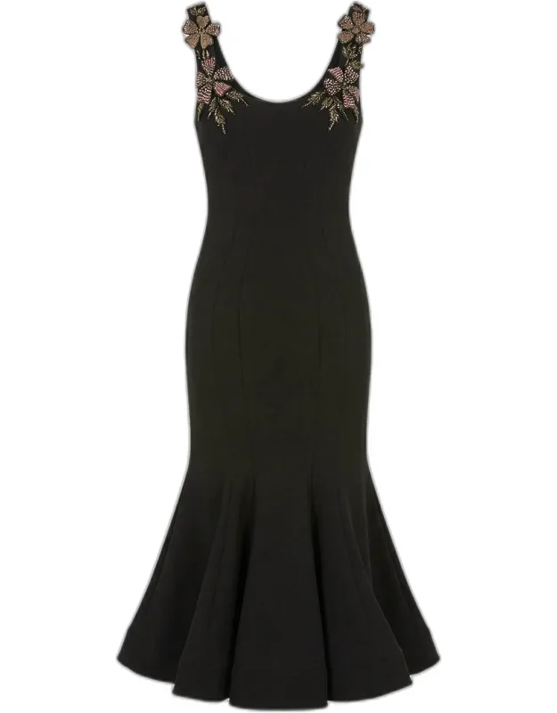 Floral-applique Trumpet Cocktail Dress