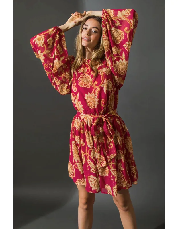 One That Got Away Woven Mini Dress With Exaggerated Sleeve And Elasticized Waist