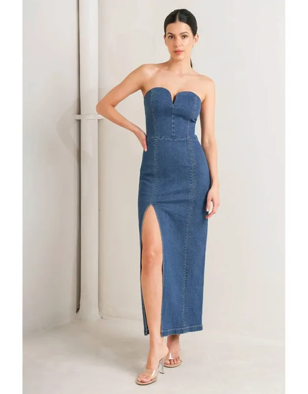 Raw Echo Denim Midi Dress