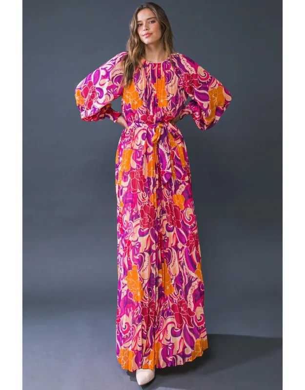 Changing Locations Woven Maxi Dress With Pleated Bodice And Smocked Cuffs
