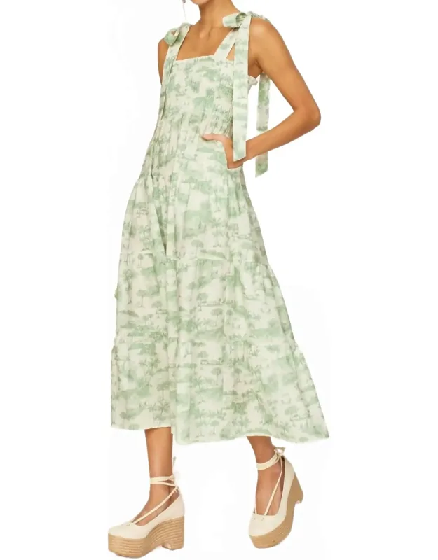 Strappy Shirred Tiered Midi Dress