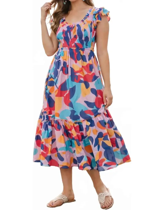 Sunset Garden Smocked Midi Dress