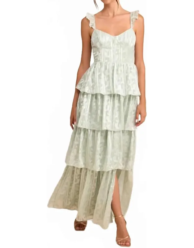 Stunning Glory Floral Jacquard Tiered Maxi Dress