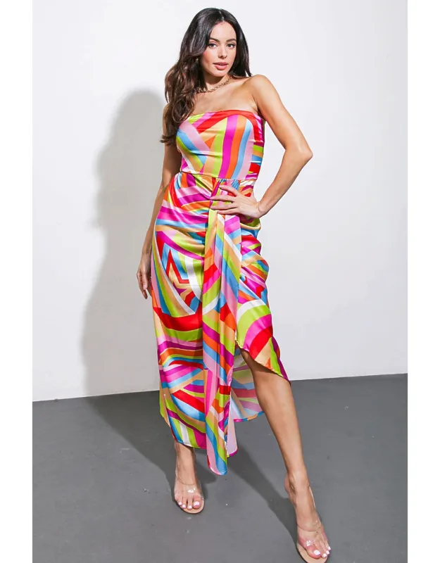 I've Seen It All Midi Dress With Woven Print And Tube Top