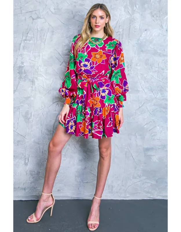 Elevated Attitude Woven Mini Dress With Ruffled Hemline And Smocked Cuffs