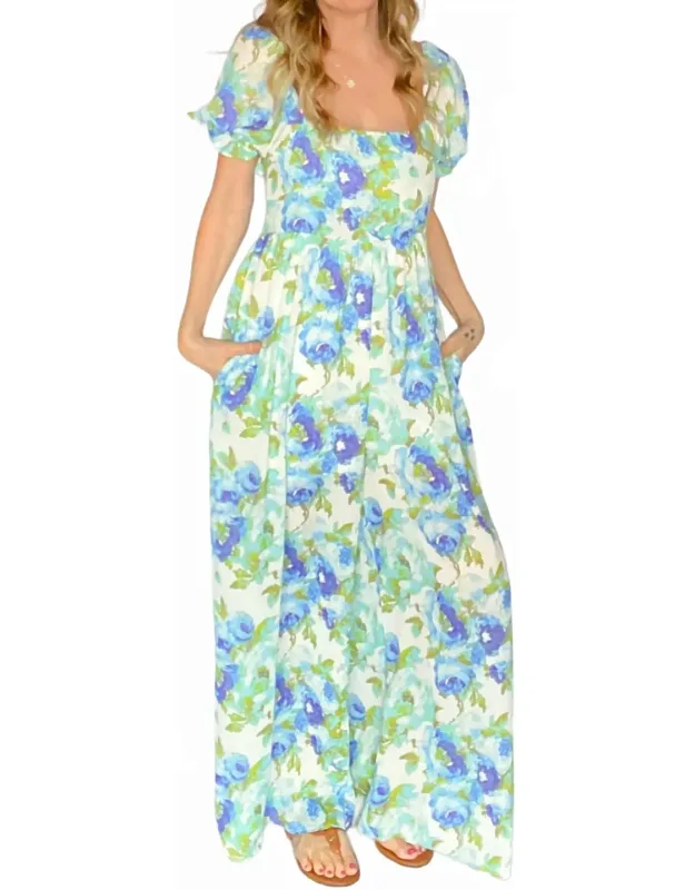 Floral Poof Sleeve Smocked Back Jumpsuit