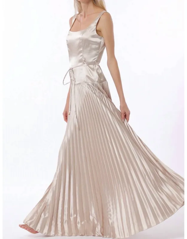 Sleeveless Tie Front Waisted Pleat Maxi Dress