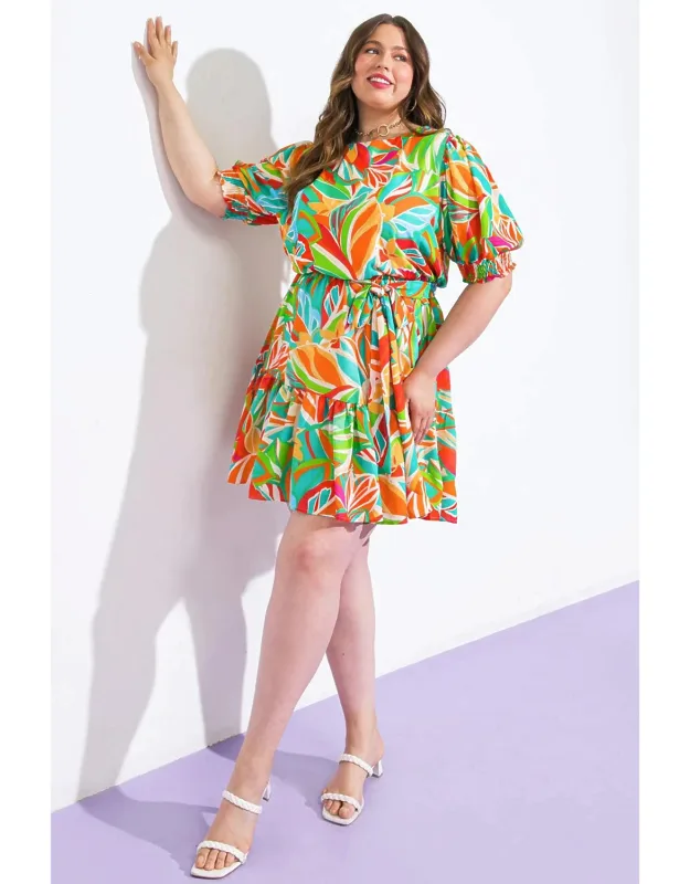 Time To Start Mini Dress With Elasticized Waist And Ruffled Hemline