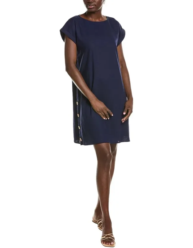 Short Sleeve Linen-blend Swing Dress