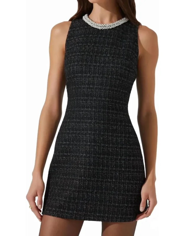 Althea Mini Dress With Pearl-adorned Collar And Textured Design
