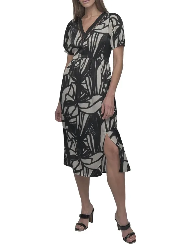 Dkny Midi Dress V Neck Back Zipper Closure