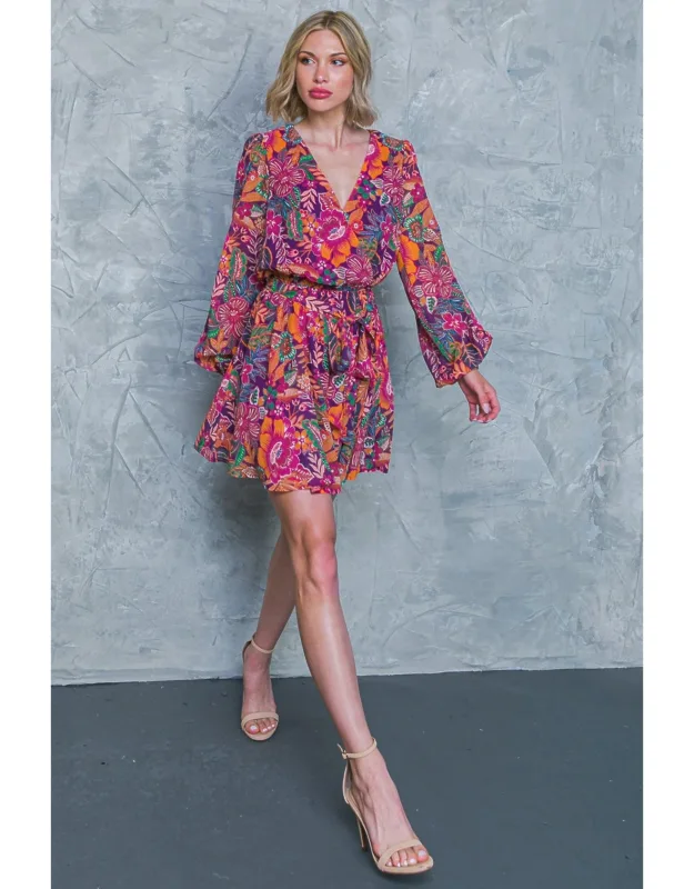 Picking Daisies Woven Mini Dress With Surplice Neckline And Elasticized Waist