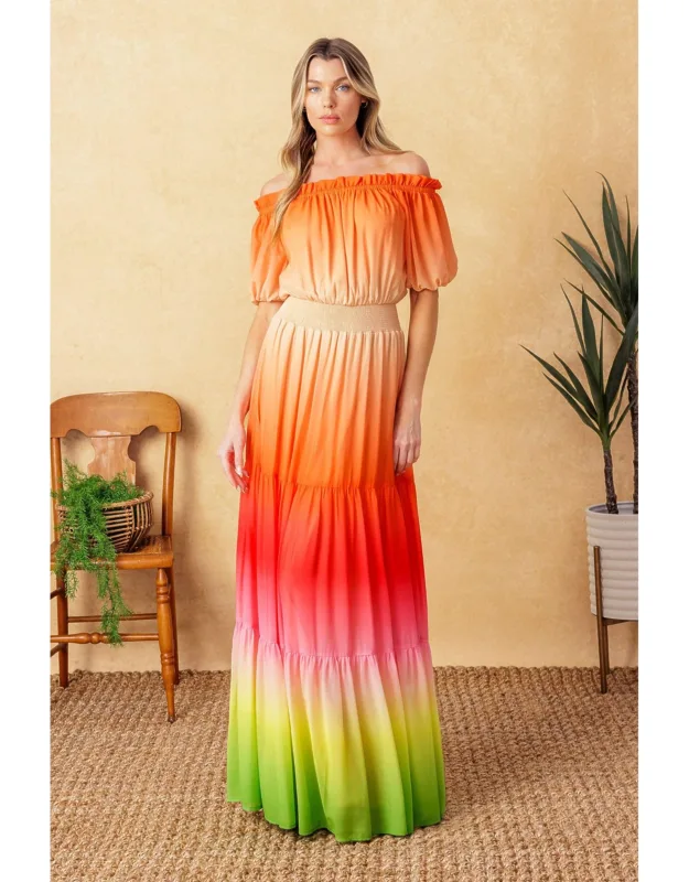 Forgotten Story Woven Maxi Dress With Off Shoulder Neckline And Tiered Skirt