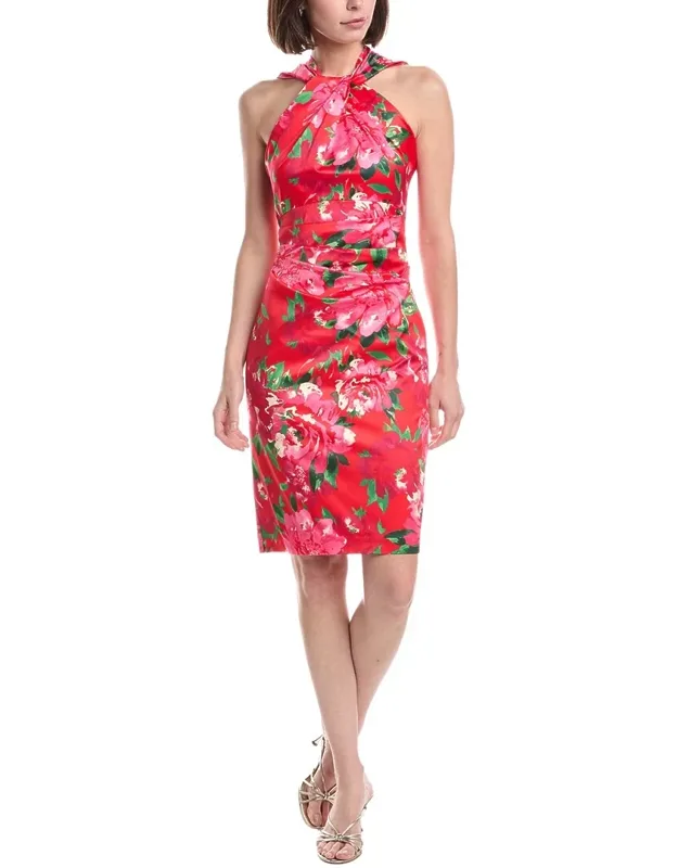 Twist Neck Tucked Waist Sheath Dress