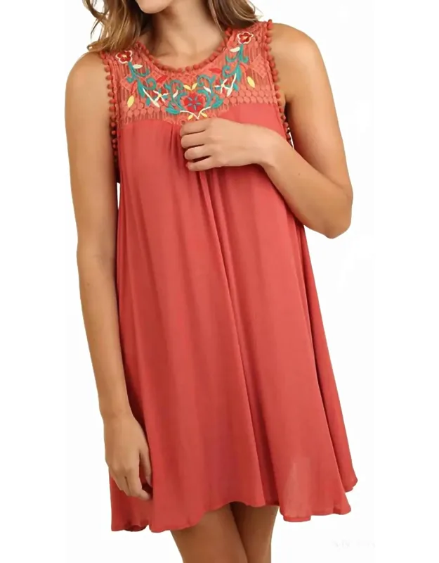 Sleeveless Floral Embroidered Yoke Dress