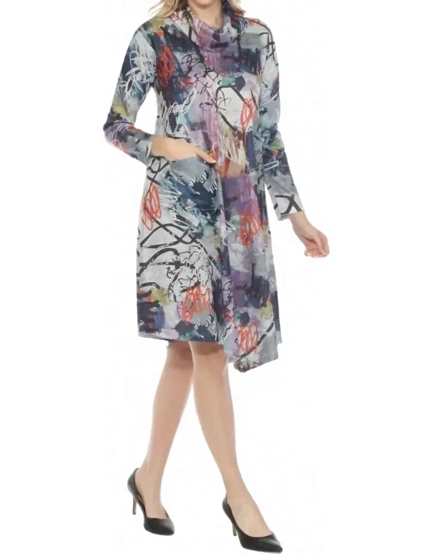 Cowl Neck A Line Dress With Pocket