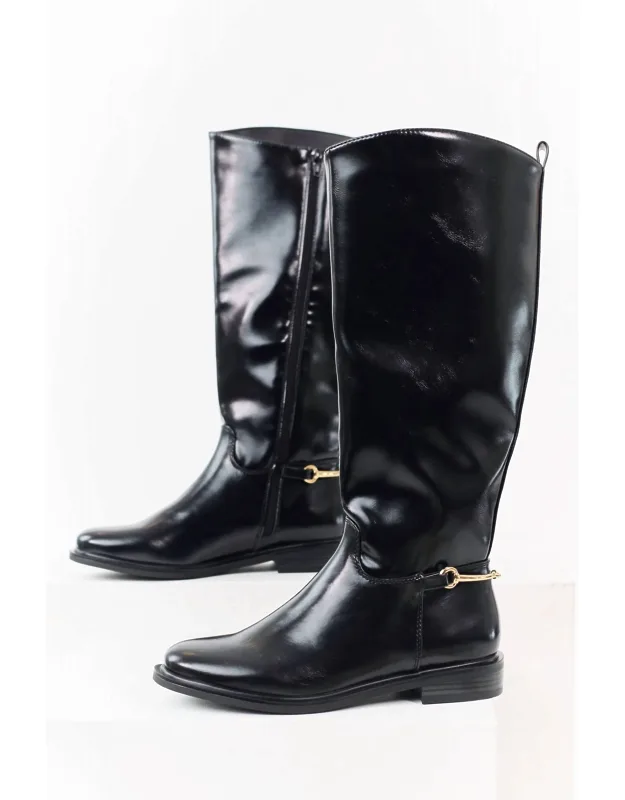 Sofia Faux Leather Horsebit Detail Tall Riding Boots