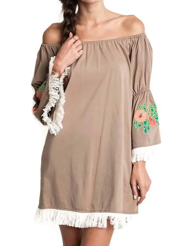 Embroidered Off The Shoulder Dress