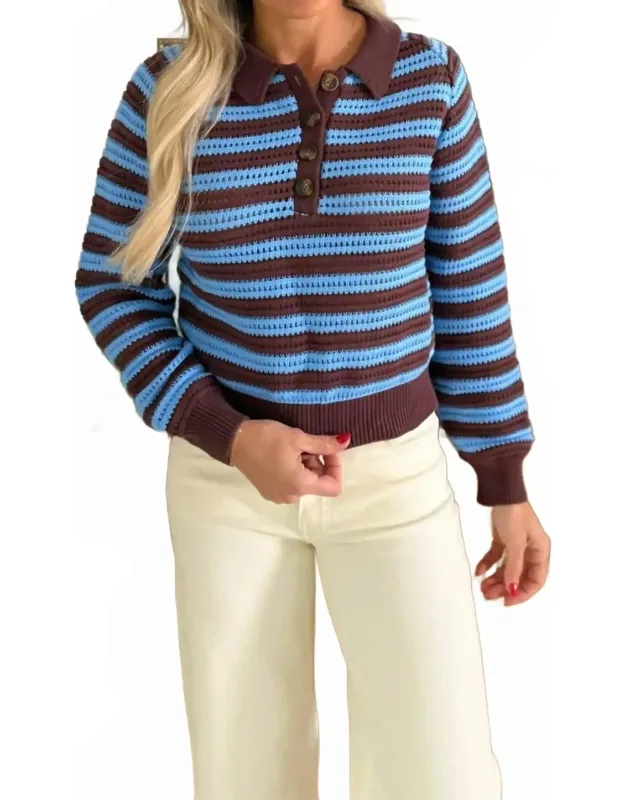 Bohemian Style Half Button Polo Striped Sweater