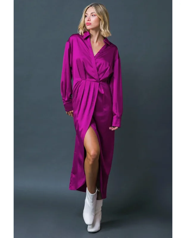 Too Good To Be True Woven Midi Dress With Surplice Neckline And Front Pleating