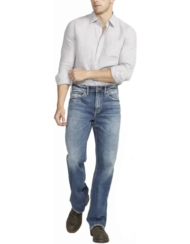 Zac Relaxed Fit Straight Leg Jeans In Indigo Wash, Textured Wash, Classic 5 Pocket Design